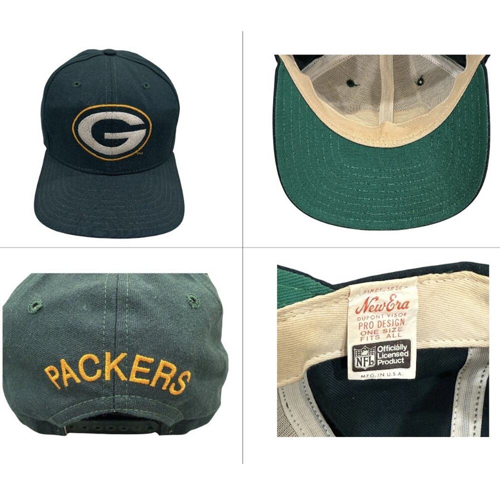 VINTAGE Green Bay Packers NFL / NEW ERA Rear Script Snapback Hat Made in USA